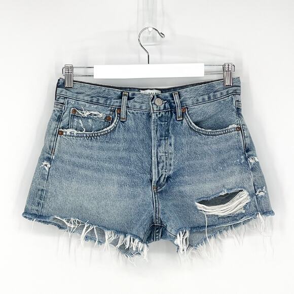 AGOLDE Parker Freewheeling Denim Shorts Women’s Size 26 High Rise Distressed - Picture 2 of 5